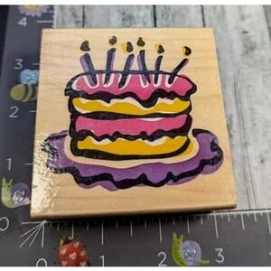 Rubber Stampede Birthday Cake Duet Z908H Rubber Stamp Wood #A101